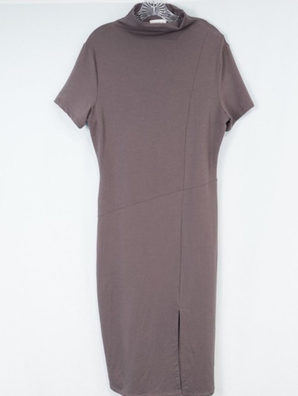 Marcella Sonnet Mock Neck Midi Dress Chic Parisian Minimalist XL Slit Anthracite